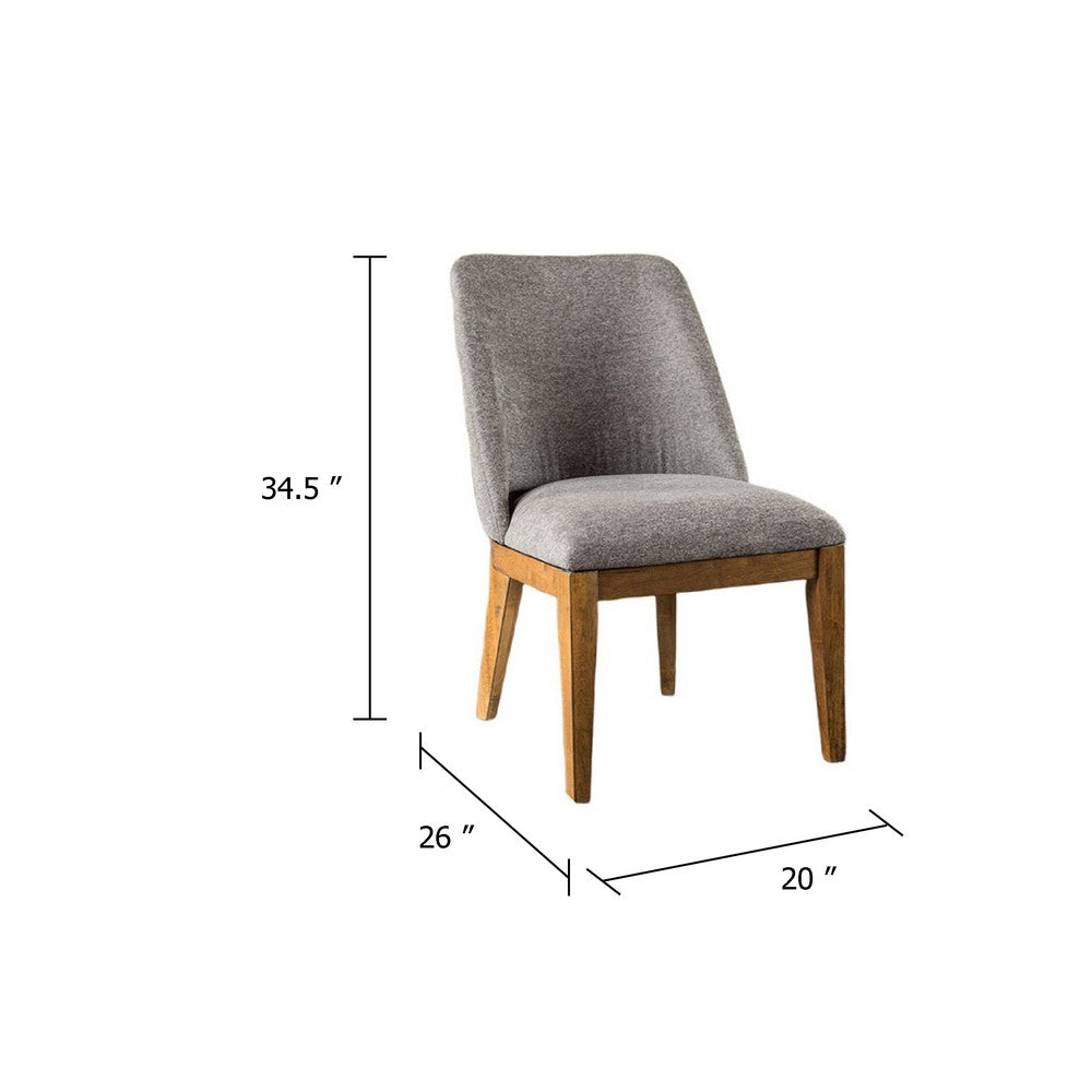 Ramie Side Dining Chair Set of 2, Wingback, Chestnut Wood, Gray Fabric - BM347585