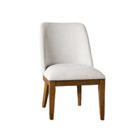 Ramie Side Dining Chair Set of 2, Wingback Chestnut Wood, White Fabric - BM347586