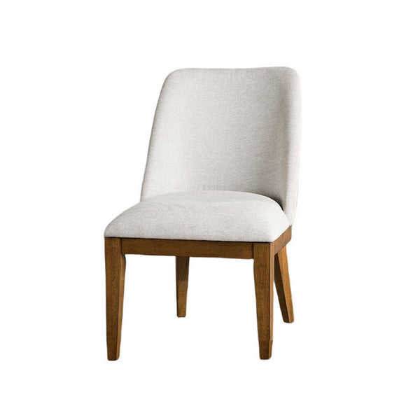 Ramie Side Dining Chair Set of 2, Wingback Chestnut Wood, White Fabric - BM347586