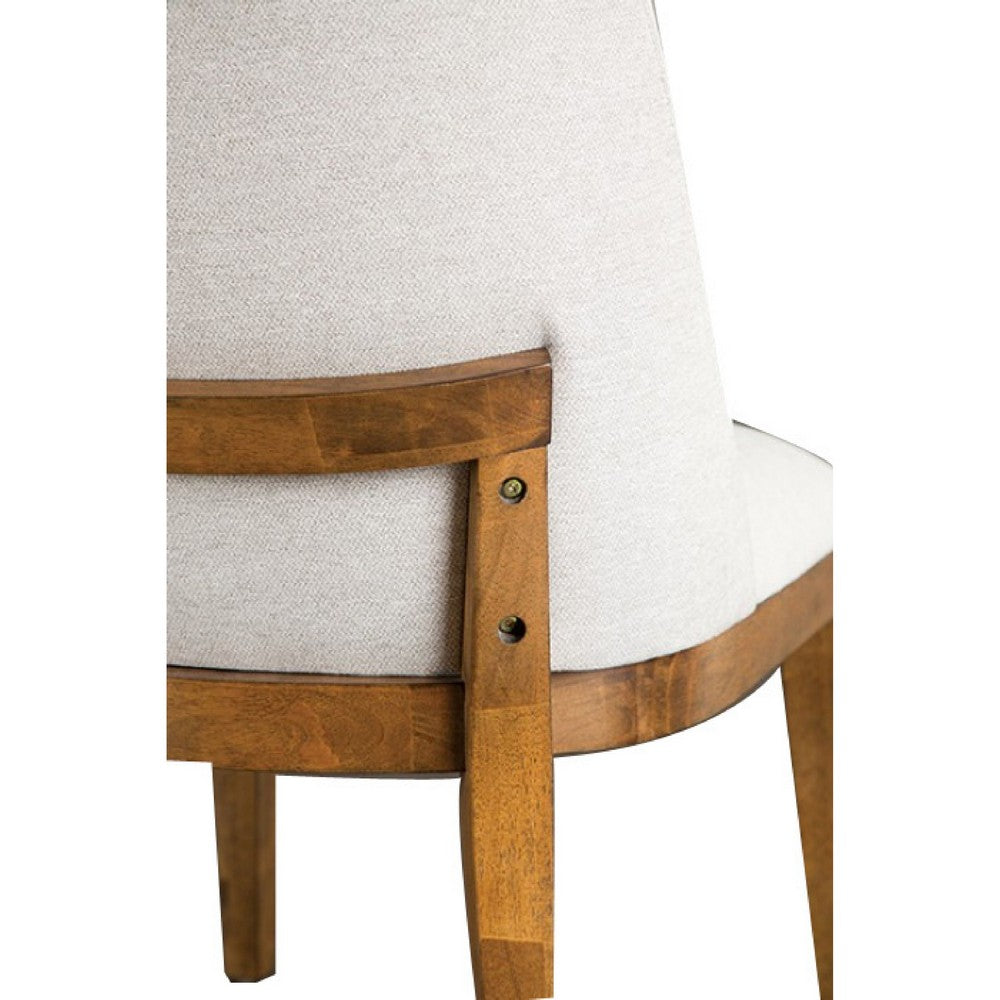 Ramie Side Dining Chair Set of 2, Wingback Chestnut Wood, White Fabric - BM347586