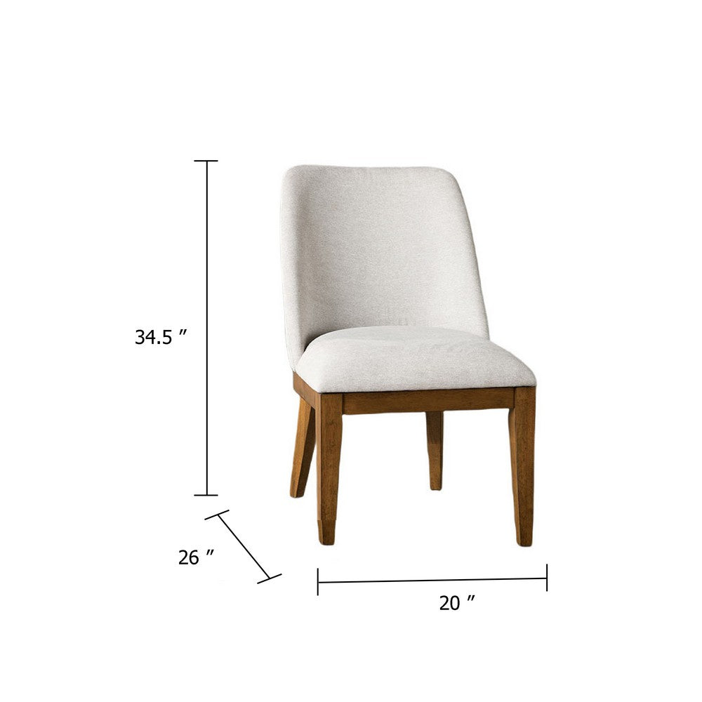 Ramie Side Dining Chair Set of 2, Wingback Chestnut Wood, White Fabric - BM347586