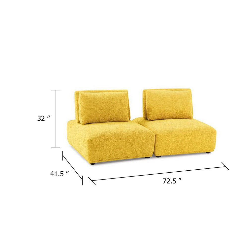 Stavan Modular 2 Seat Sofa, Yellow Chenille, Adjustable Back, 73 Inch - BM347612