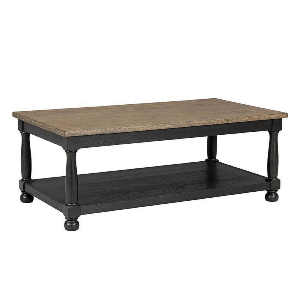 Ginie Coffee Table, 2 Tone Rustic Black, Brown Rubberwood, 48 Inch - BM347625