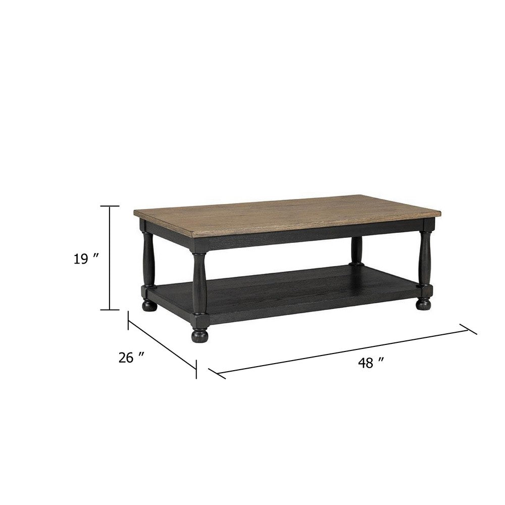 Ginie Coffee Table, 2 Tone Rustic Black, Brown Rubberwood, 48 Inch - BM347625