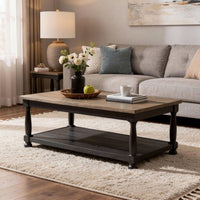 Ginie Coffee Table, 2 Tone Rustic Black, Brown Rubberwood, 48 Inch - BM347625