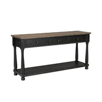 Ginie Sofa Table, 3 Drawers, Black Brown Solid Rubberwood, 60 Inch - BM347626