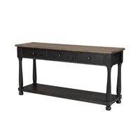 Ginie Sofa Table, 3 Drawers, Black Brown Solid Rubberwood, 60 Inch - BM347626