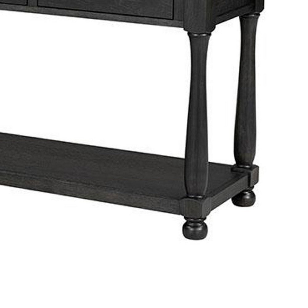 Ginie Sofa Table, 3 Drawers, Black Brown Solid Rubberwood, 60 Inch - BM347626