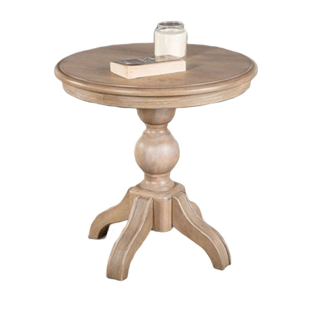 Cherie Round End Table, Light White Washed Solid Rubberwood, 24 Inch - BM347628