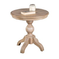 Cherie Round End Table, Light White Washed Solid Rubberwood, 24 Inch - BM347628