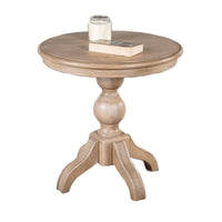 Cherie Round End Table, Light White Washed Solid Rubberwood, 24 Inch - BM347628