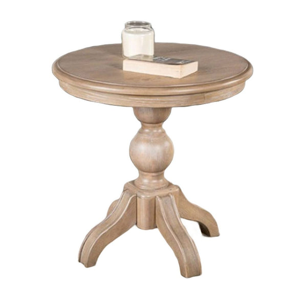 Cherie Round End Table, Light White Washed Solid Rubberwood, 24 Inch - BM347628