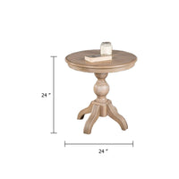 Cherie Round End Table, Light White Washed Solid Rubberwood, 24 Inch - BM347628