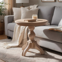 Cherie Round End Table, Light White Washed Solid Rubberwood, 24 Inch - BM347628