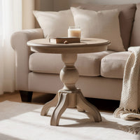 Cherie Round End Table, Light White Washed Solid Rubberwood, 24 Inch - BM347628
