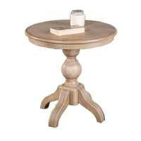 Cherie Round End Table, Light White Washed Solid Rubberwood, 24 Inch - BM347628