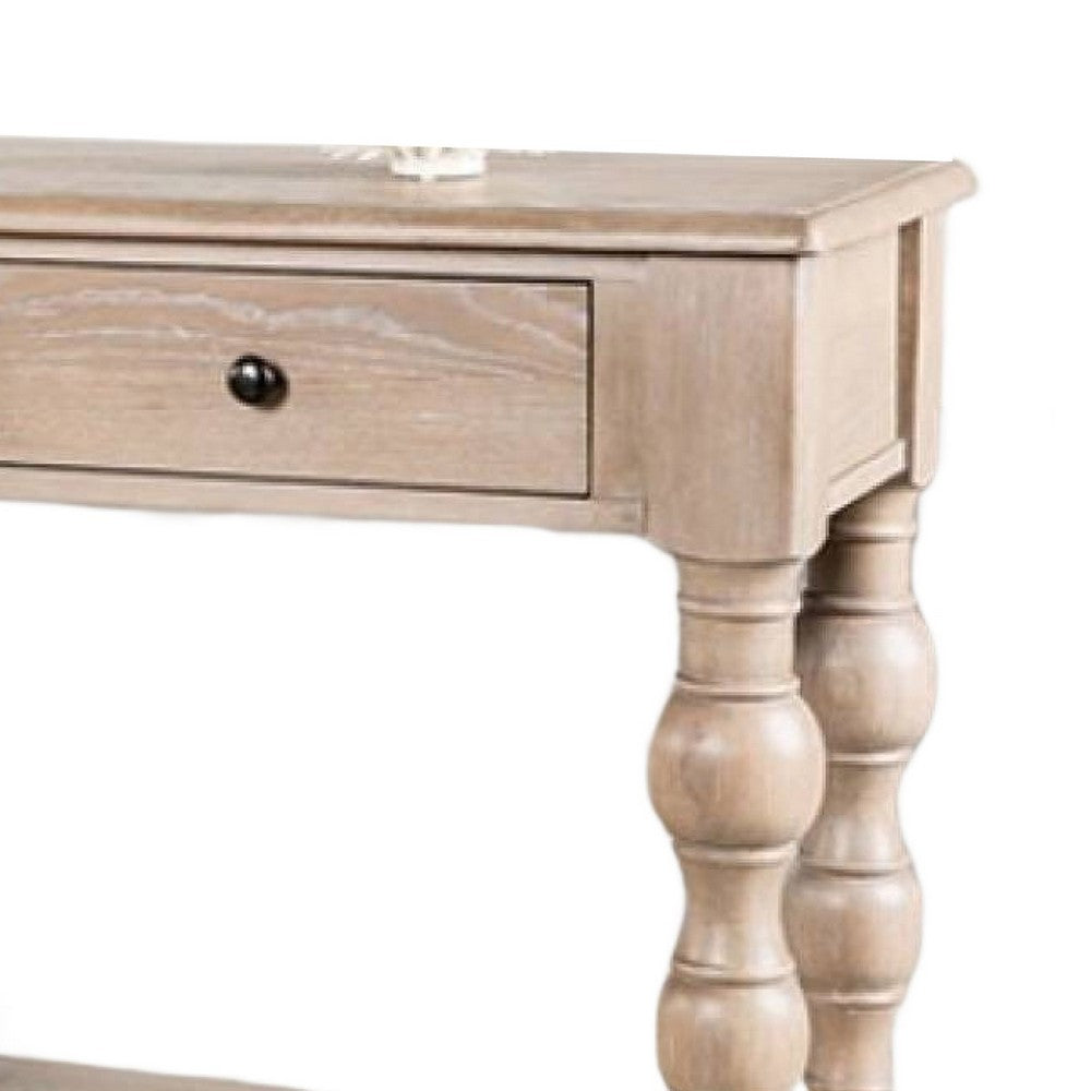 Cherie Sofa Table, 3 Drawers, Shelf, Light White Washed Wood, 64 Inch - BM347629