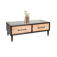 Lucas Coffee Table, 2 Drawers, Brown, Black Solid Rubberwood, 52 Inch - BM347631