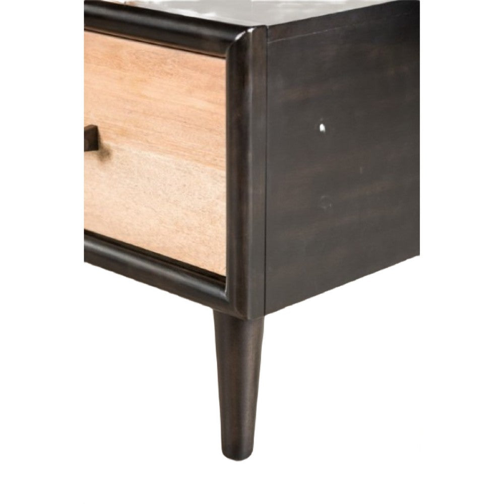 Lucas Coffee Table, 2 Drawers, Brown, Black Solid Rubberwood, 52 Inch - BM347631