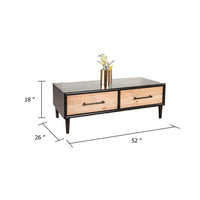 Lucas Coffee Table, 2 Drawers, Brown, Black Solid Rubberwood, 52 Inch - BM347631