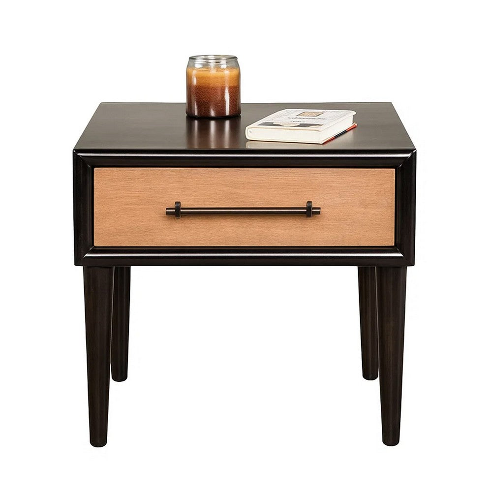 Lucas Side End Table, 1 Drawer, Brown, Black Solid Rubberwood, 24 Inch - BM347632