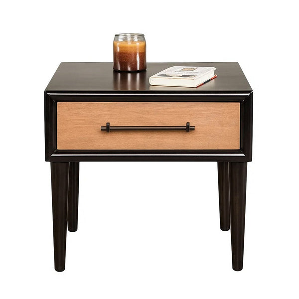 Lucas Side End Table, 1 Drawer, Brown, Black Solid Rubberwood, 24 Inch - BM347632
