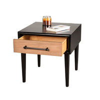 Lucas Side End Table, 1 Drawer, Brown, Black Solid Rubberwood, 24 Inch - BM347632