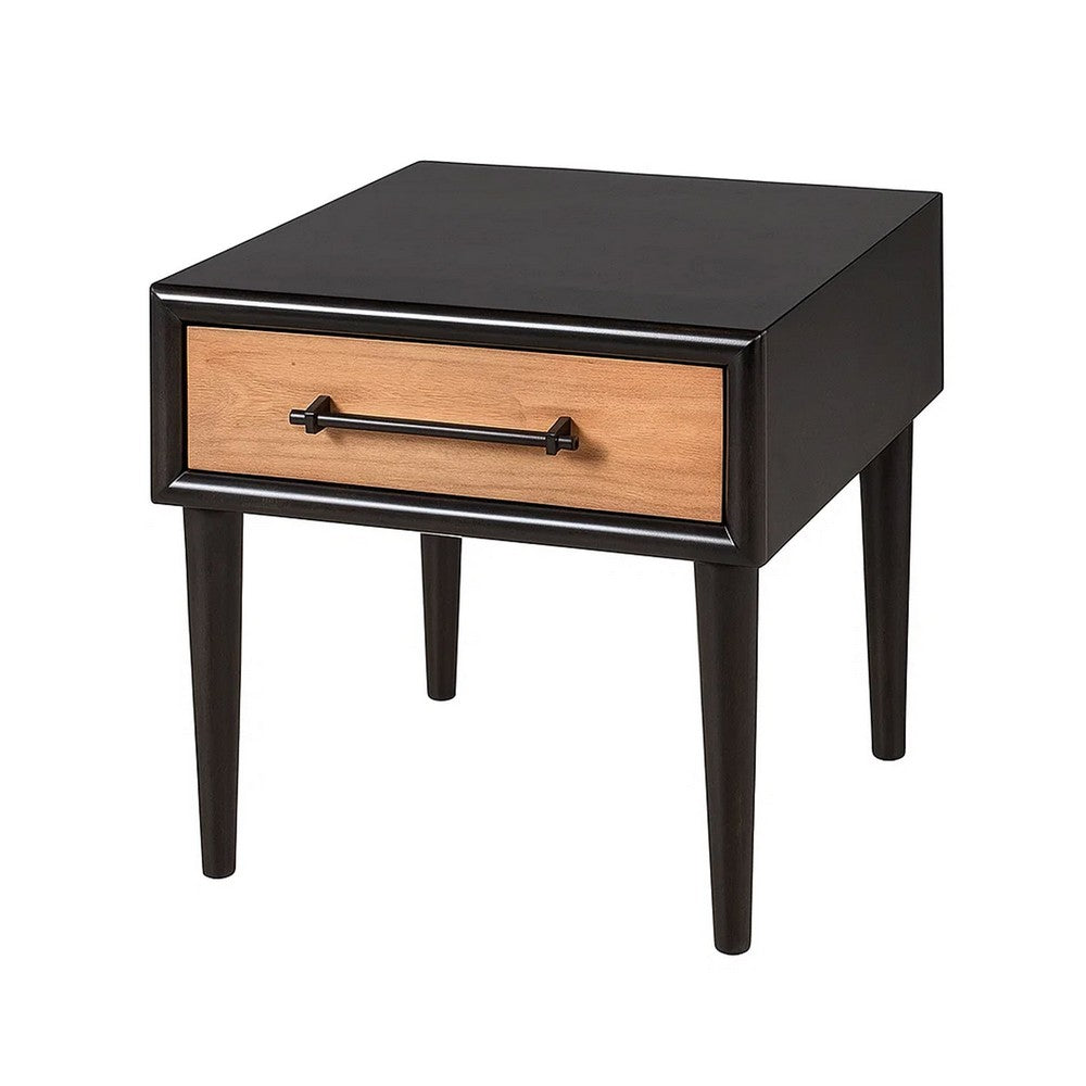 Lucas Side End Table, 1 Drawer, Brown, Black Solid Rubberwood, 24 Inch - BM347632