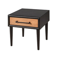 Lucas Side End Table, 1 Drawer, Brown, Black Solid Rubberwood, 24 Inch - BM347632