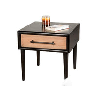Lucas Side End Table, 1 Drawer, Brown, Black Solid Rubberwood, 24 Inch - BM347632