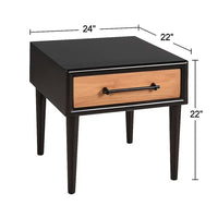 Lucas Side End Table, 1 Drawer, Brown, Black Solid Rubberwood, 24 Inch - BM347632