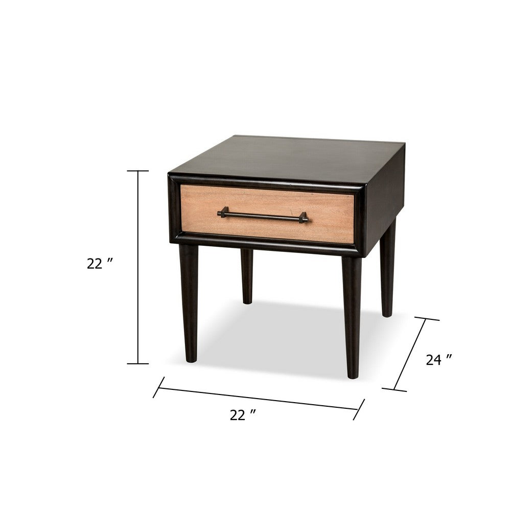 Lucas Side End Table, 1 Drawer, Brown, Black Solid Rubberwood, 24 Inch - BM347632
