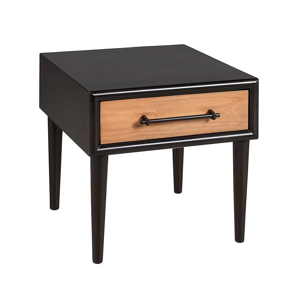 Lucas Side End Table, 1 Drawer, Brown, Black Solid Rubberwood, 24 Inch - BM347632