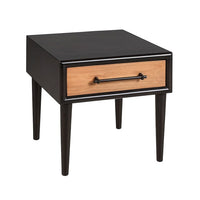 Lucas Side End Table, 1 Drawer, Brown, Black Solid Rubberwood, 24 Inch - BM347632
