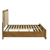 Tey Queen Storage Bed, LED Lighting, Honey Brown, Cream Upholstery