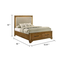 Tey Queen Storage Bed, LED Lighting, Honey Brown, Cream Upholstery