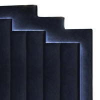 Theo Queen Bed with LED Headboard, Gold, Retro Black Velvet Upholstery