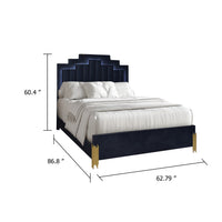 Theo Queen Bed with LED Headboard, Gold, Retro Black Velvet Upholstery