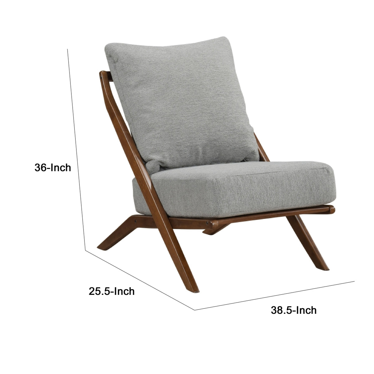 Moi Scandinavian Accent Chair, Gray Chenille, Brown Angled Frame  - BM347832
