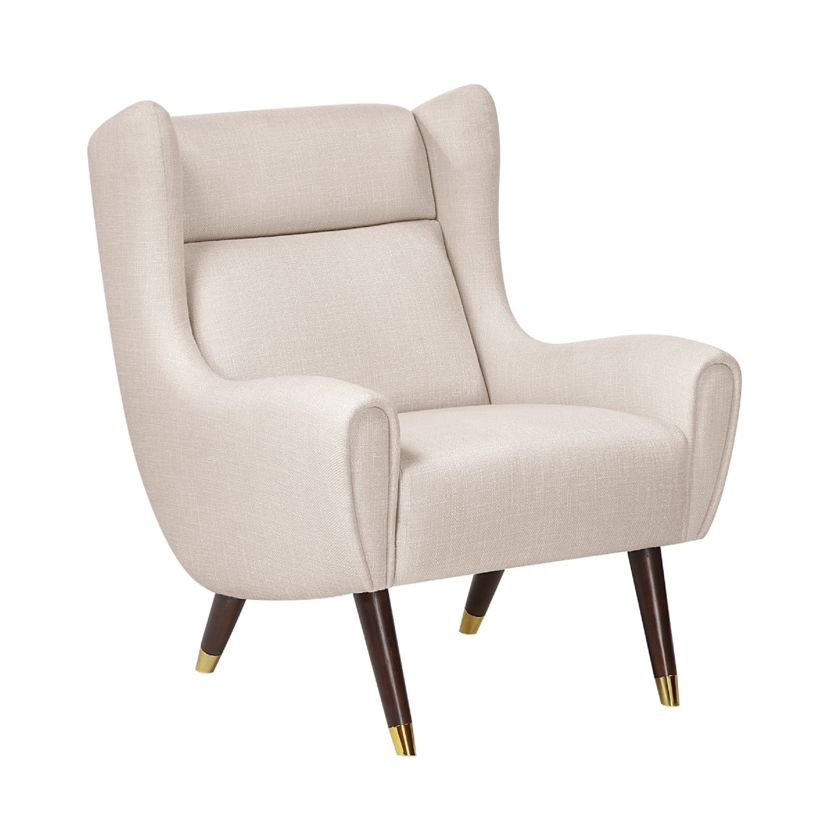 Koi Wingback Accent Chair, Textured Beige Polyester, Brown Solid Wood  - BM347833