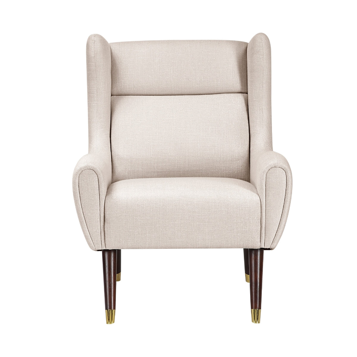 Koi Wingback Accent Chair, Textured Beige Polyester, Brown Solid Wood  - BM347833