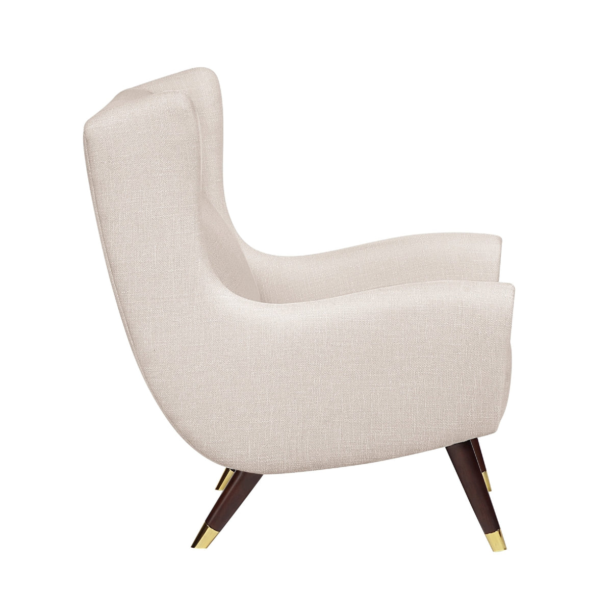 Koi Wingback Accent Chair, Textured Beige Polyester, Brown Solid Wood  - BM347833