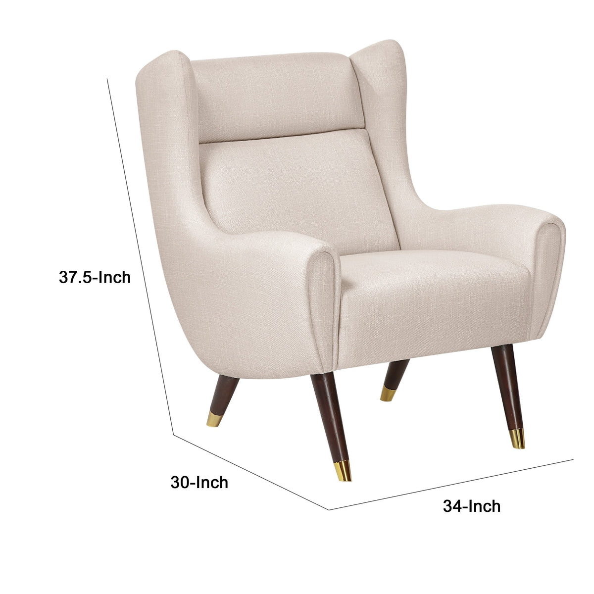 Koi Wingback Accent Chair, Textured Beige Polyester, Brown Solid Wood  - BM347833