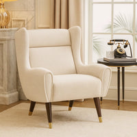 Koi Wingback Accent Chair, Textured Beige Polyester, Brown Solid Wood  - BM347833