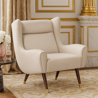 Koi Wingback Accent Chair, Textured Beige Polyester, Brown Solid Wood  - BM347833