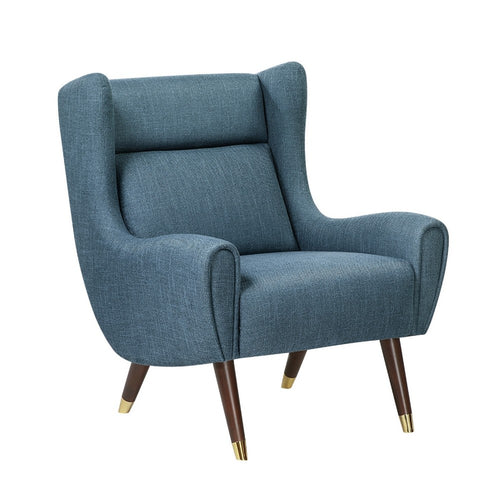 Koi Wingback Accent Chair, Textured Blue Polyester, Brown Solid Wood  - BM347834