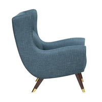 Koi Wingback Accent Chair, Textured Blue Polyester, Brown Solid Wood  - BM347834