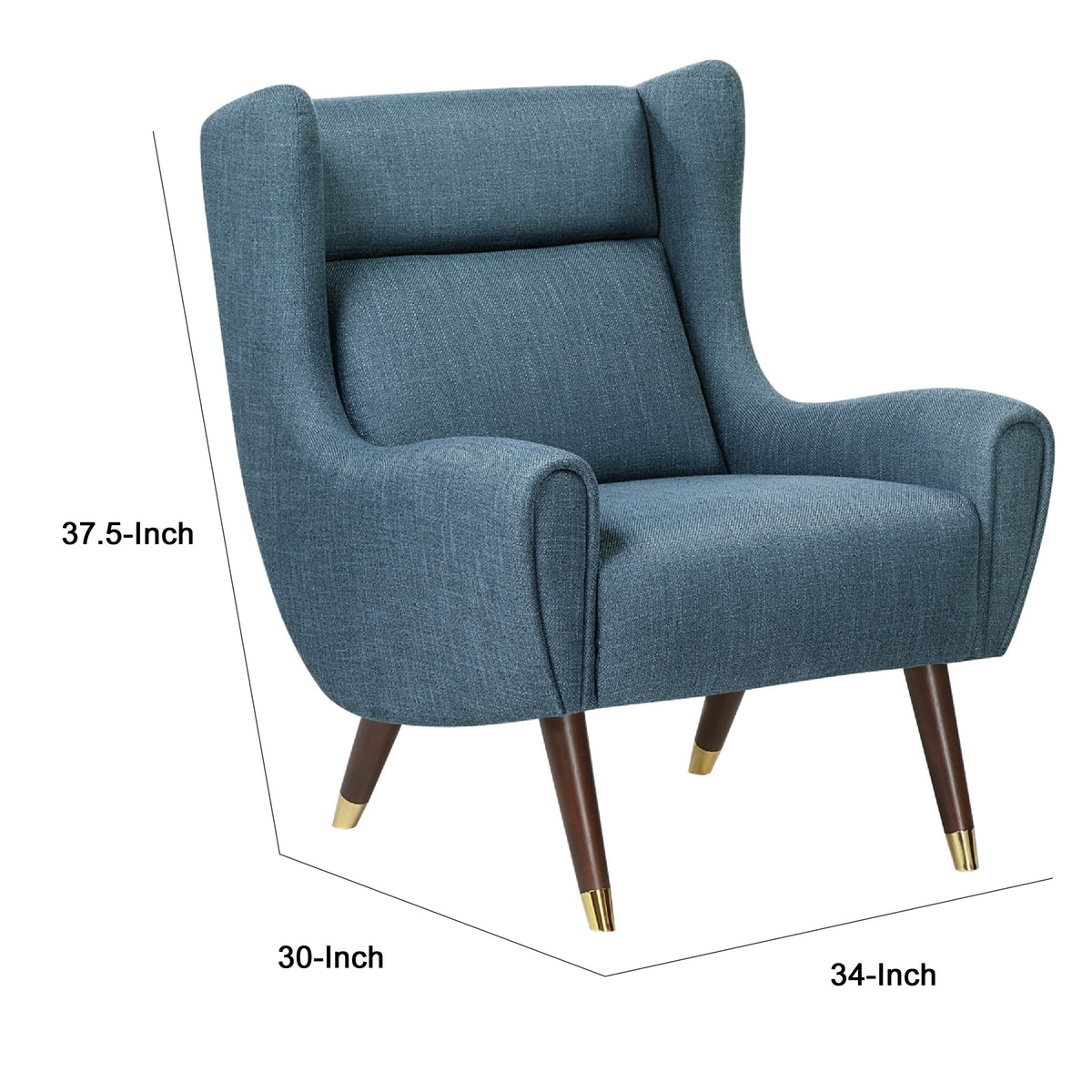 Koi Wingback Accent Chair, Textured Blue Polyester, Brown Solid Wood  - BM347834