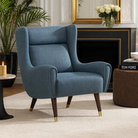 Koi Wingback Accent Chair, Textured Blue Polyester, Brown Solid Wood  - BM347834
