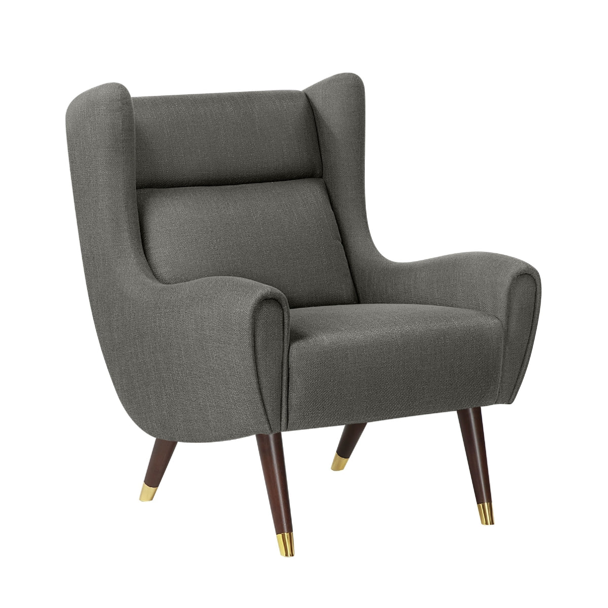 Koi Wingback Accent Chair, Textured Gray Polyester, Brown Solid Wood  - BM347835